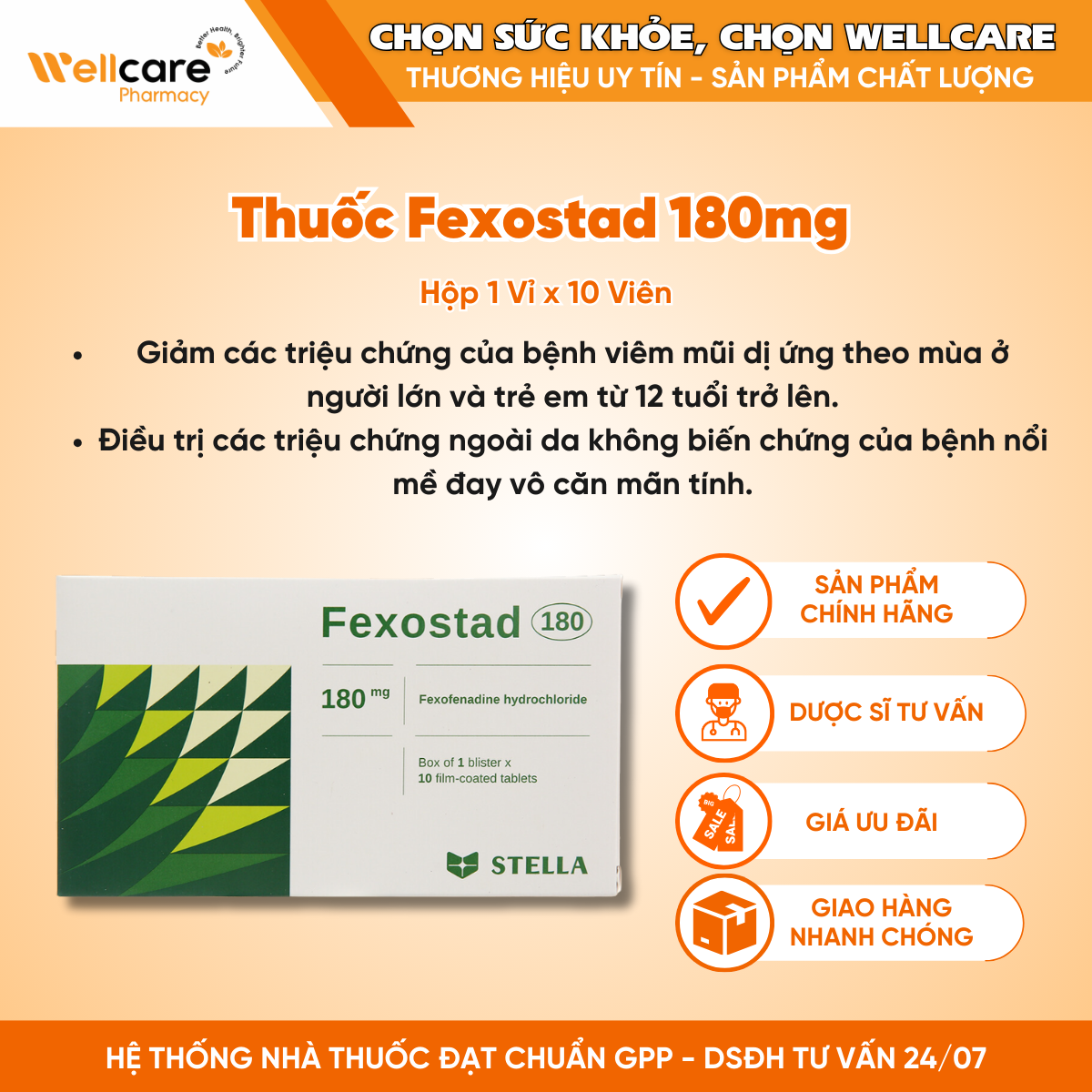 Thuốc Fexostad 180mg – Trị viêm mũi dị ứng (10 viên)