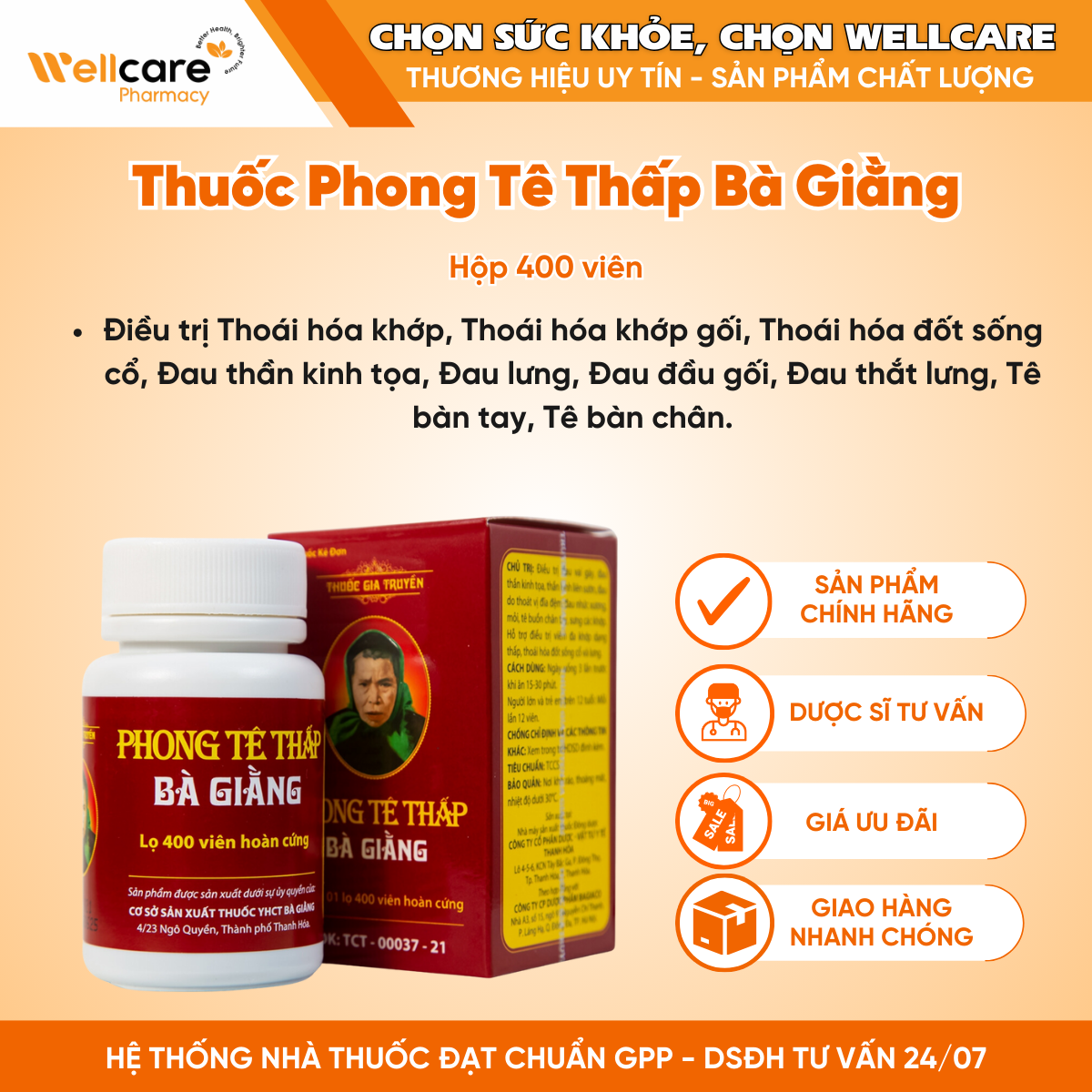 Thuốc Phong Tê Thấp Bà Giằng – Điều trị đau xương khớp (400 viên)