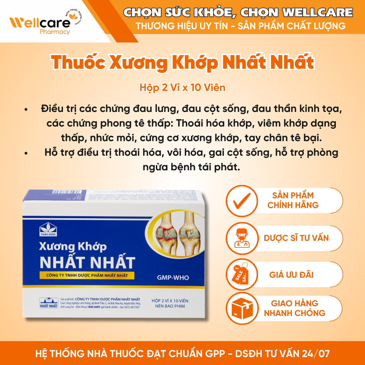 Thuốc Xương Khớp Nhất Nhất – Điều trị đau lưng, thần kinh tọa (2 vỉ x 10 viên)