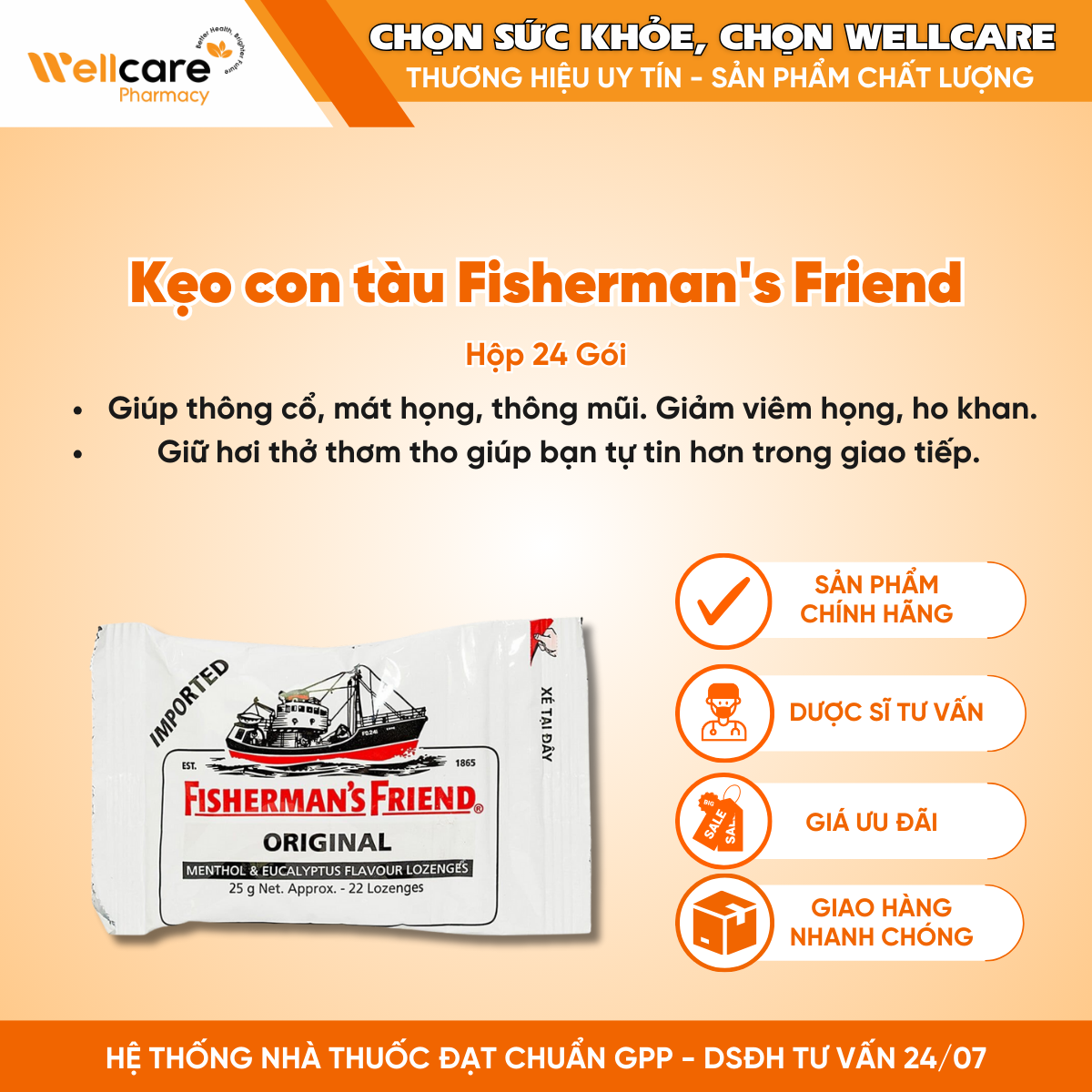 Kẹo con tàu Fisherman’s Friend vị khuynh diệp (25g)