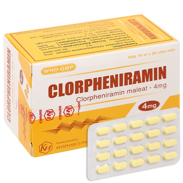 Thuốc Clorpheniramin 4mg Khánh Hòa – Điều trị dị ứng da & dị ứng đường hô hấp (Hộp 10 vỉ x 20 viên)