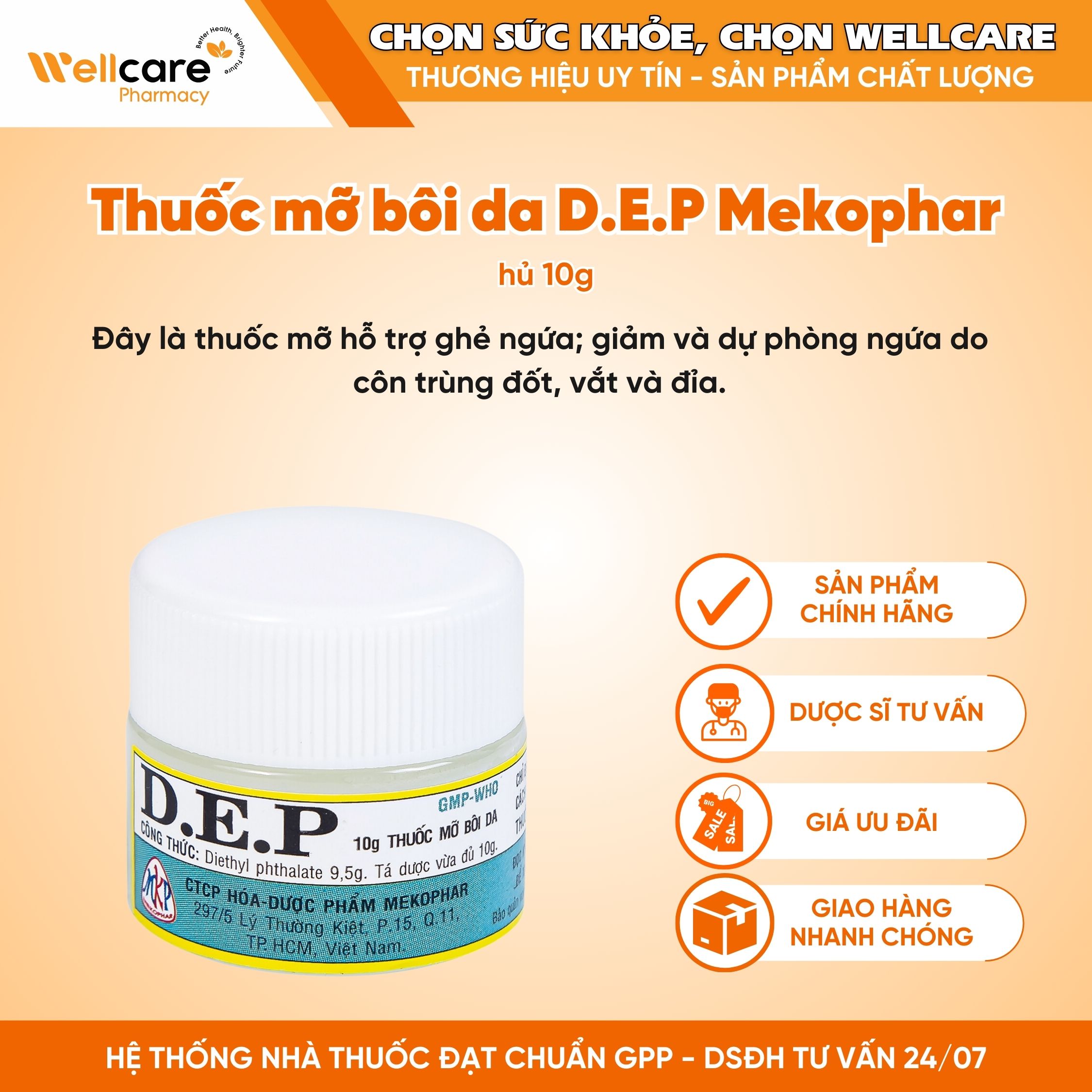 Thuốc mỡ bôi da D.E.P Mekophar – Điều trị ghẻ ngứa (10g)