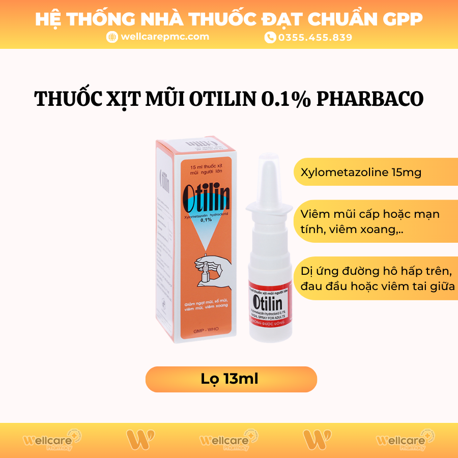 Thuốc xịt mũi Otilin 0.1% Pharbaco – Điều trị ngạt mũi, viêm xoang (15ml)