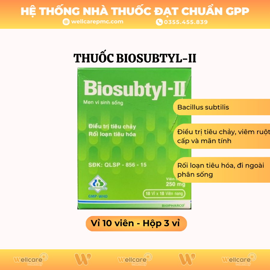Thuốc Biosubtyl-II (Bacillus subtilis) Nha Trang – Điều trị tiêu chảy, viêm ruột cấp và mạn tính (10vi x 10vien)