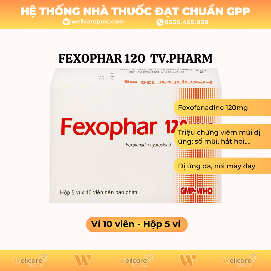 Thuốc Fexophar 120 TV.Pharm – Điều trị viêm mũi dị ứng (H/5 vi x 10 vien)