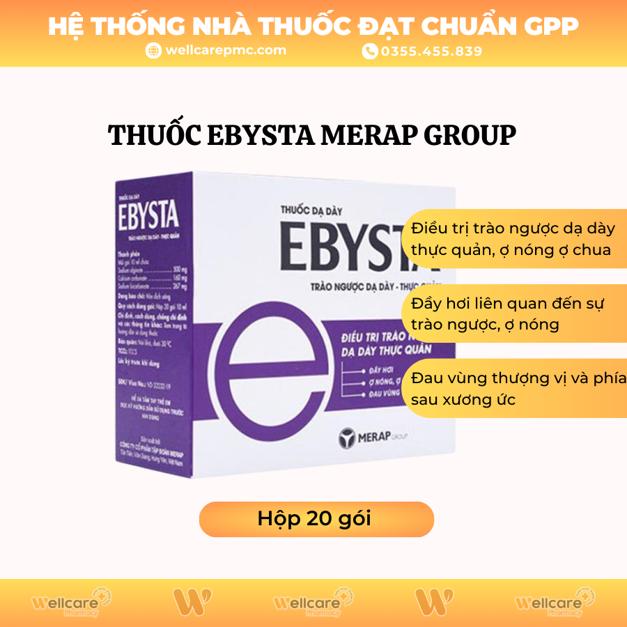 Thuốc Ebysta Merap Group – Điều trị trào ngược dạ dày, thực quản (20 gói X 10ml)