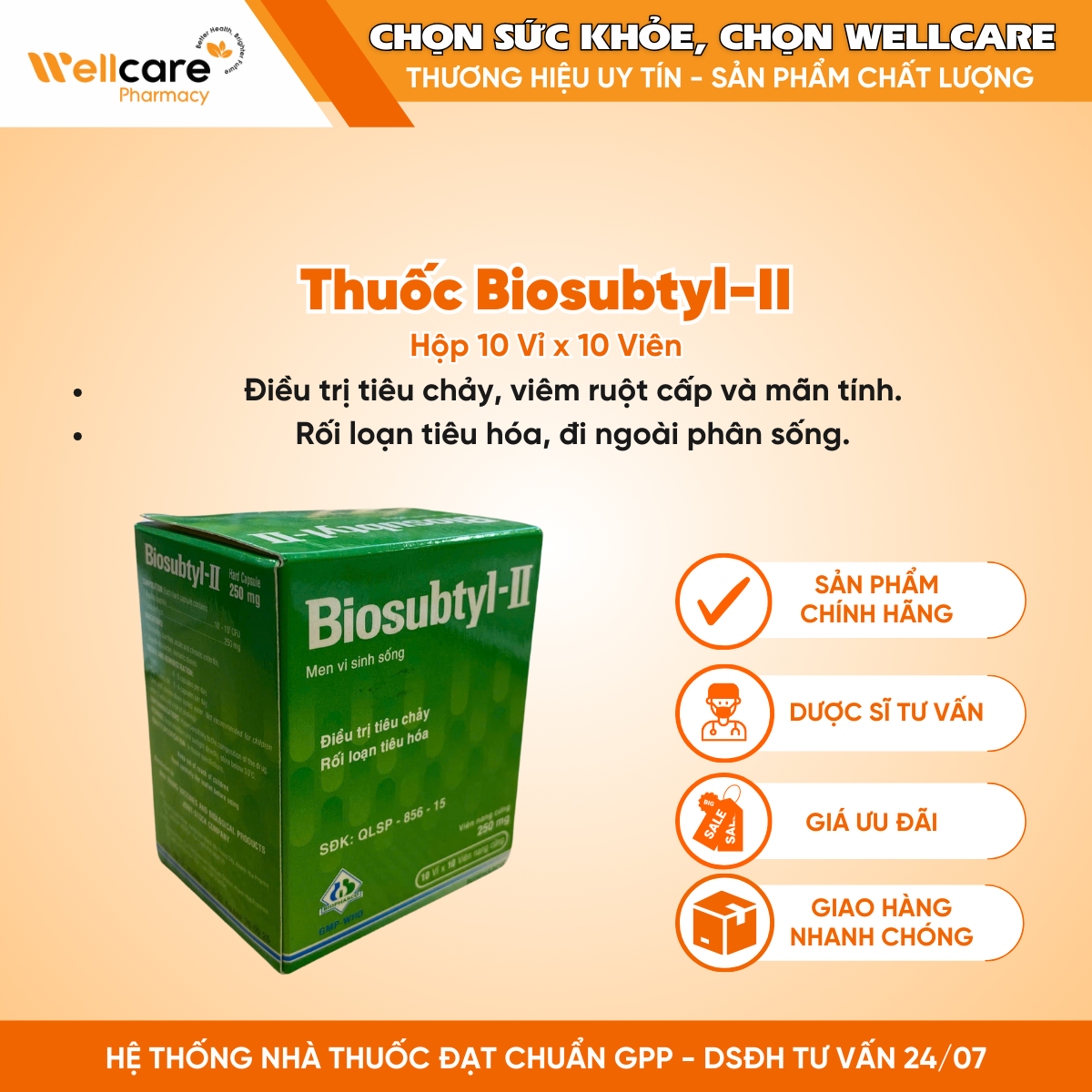 Thuốc Biosubtyl-II (Bacillus subtilis) Nha Trang – Điều trị tiêu chảy, viêm ruột cấp và mạn tính (10vi x 10vien)