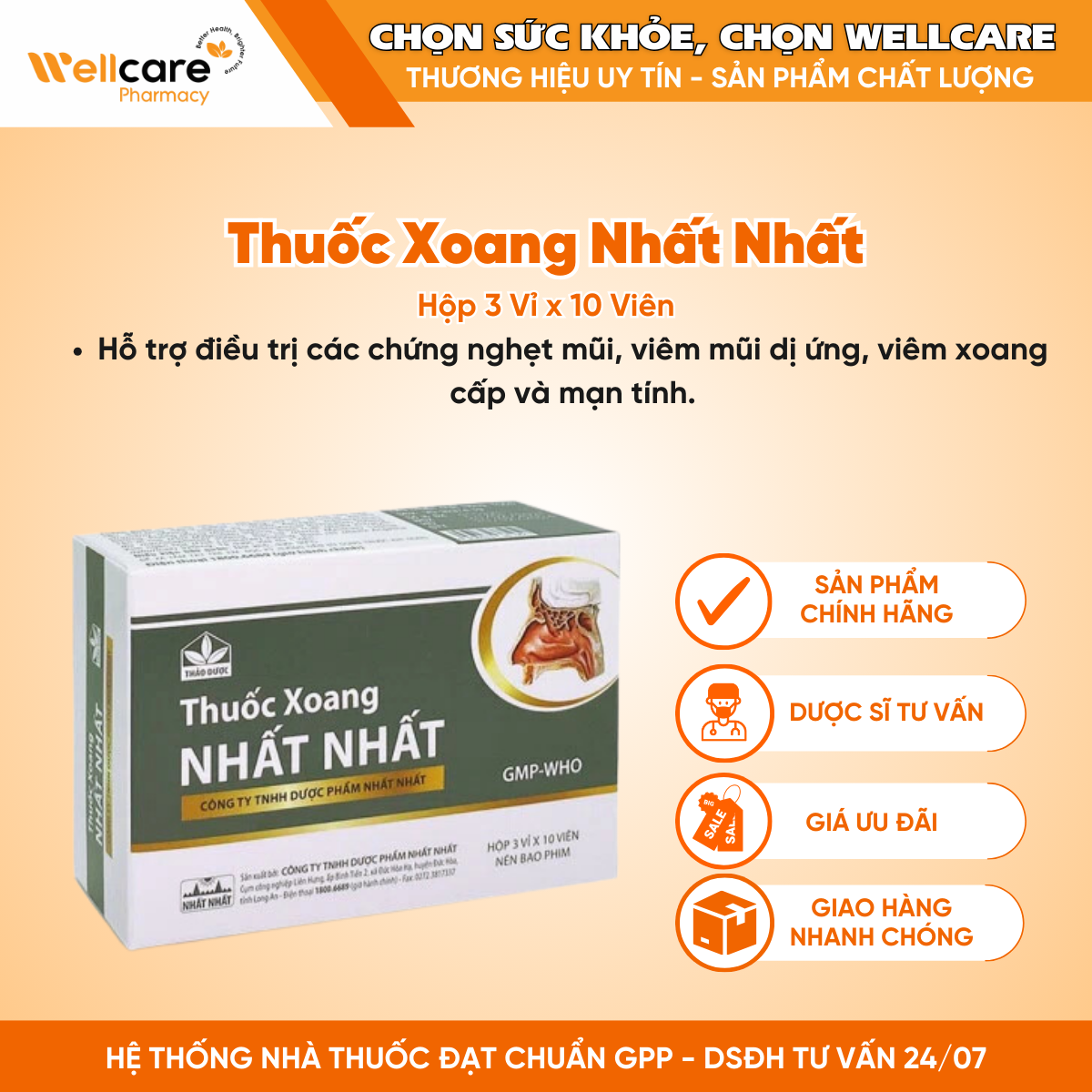 Thuốc Xoang Nhất Nhất – Điều trị nghẹt mũi, viêm mũi dị ứng (30 viên)