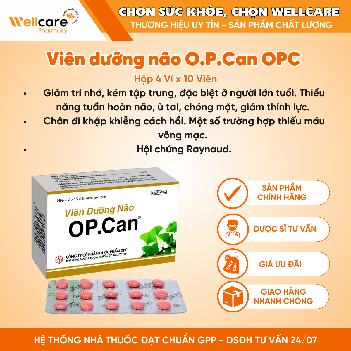 Viên dưỡng não O.P.Can OPC – Tăng cường trí nhớ, tập trung (4 vỉ x 10 viên)