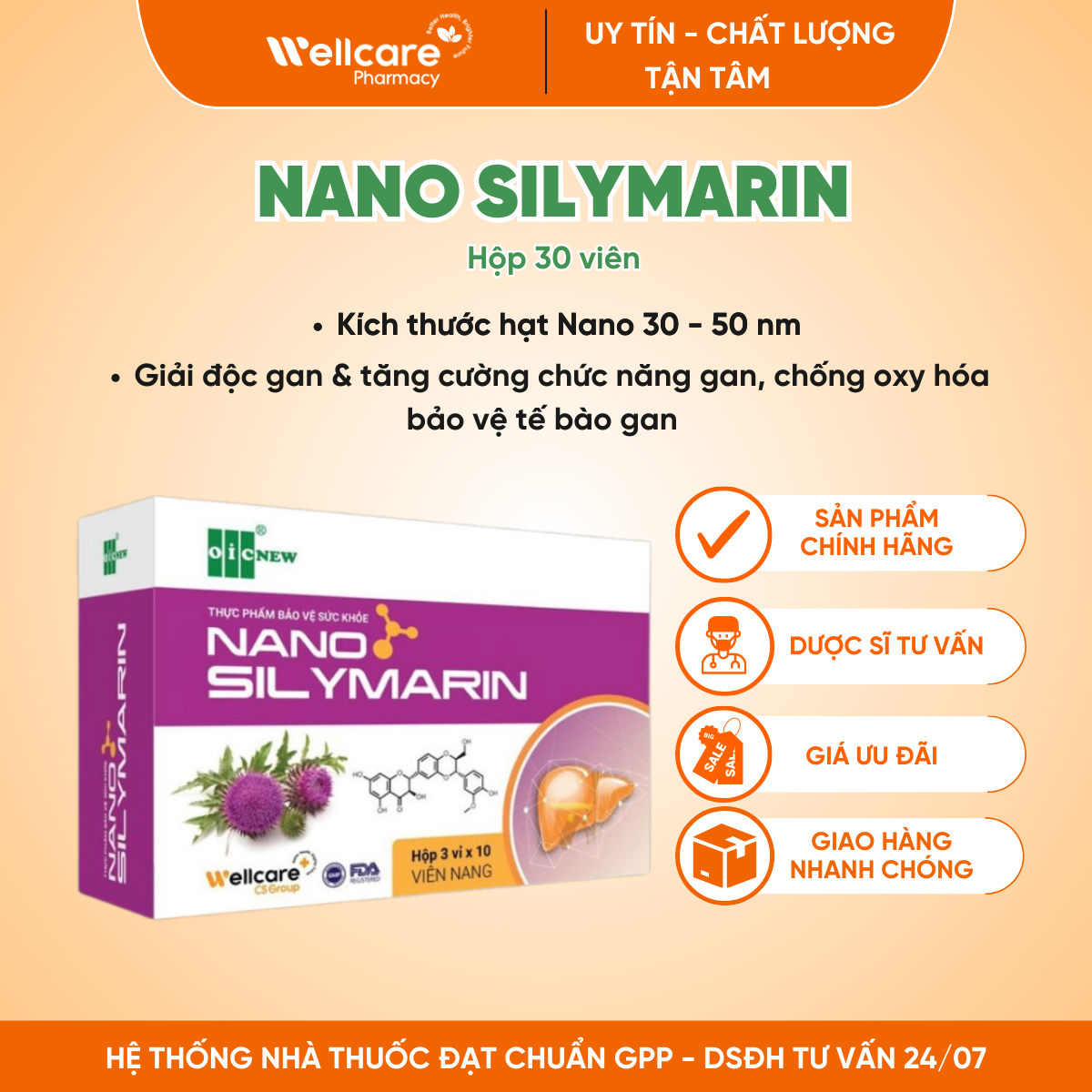 Nano Silymarin OIC NEW – Hỗ trợ bảo vệ gan, tăng cường chức năng gan (Hộp 30 viên)