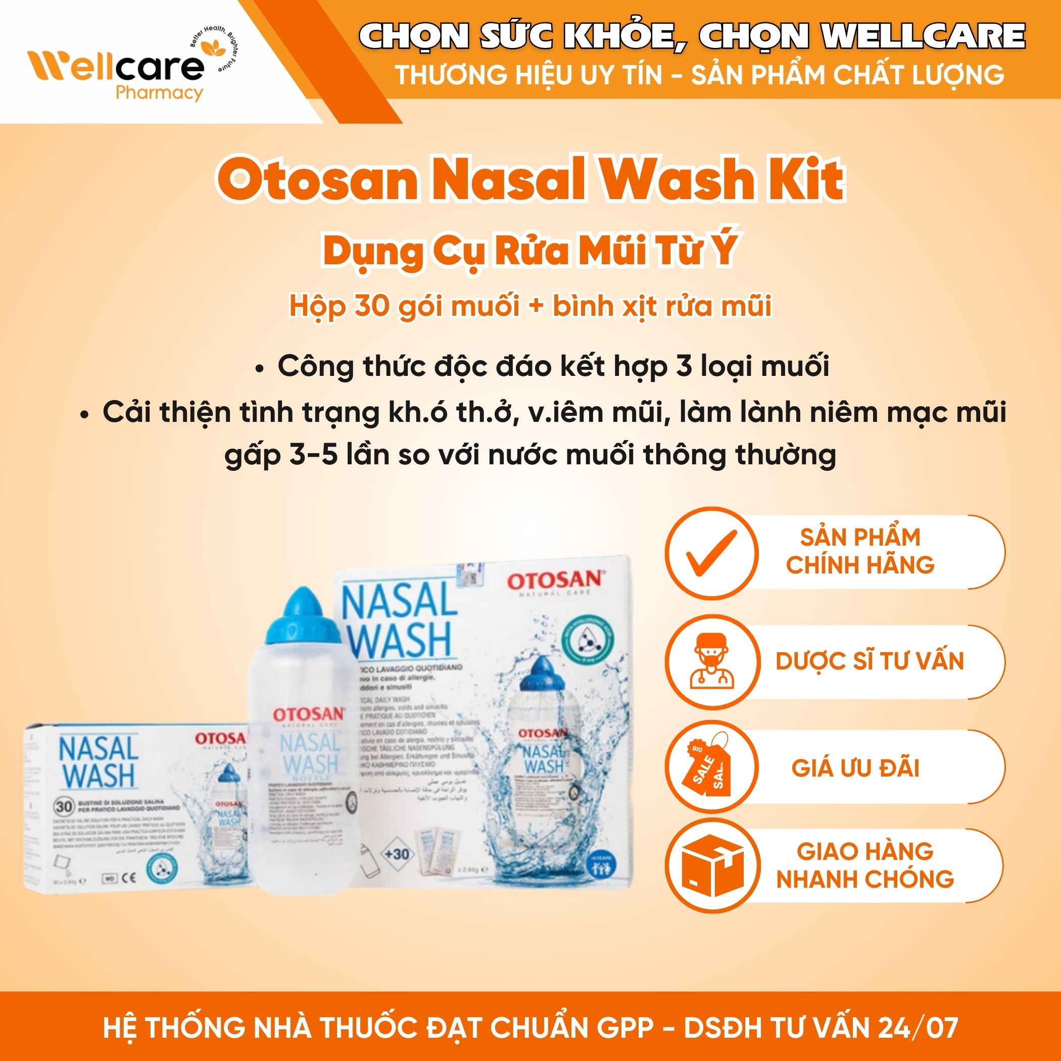 Bộ rửa xoang mũi Otosan Nasal Wash (Hộp 1 Kit + 30 gói)