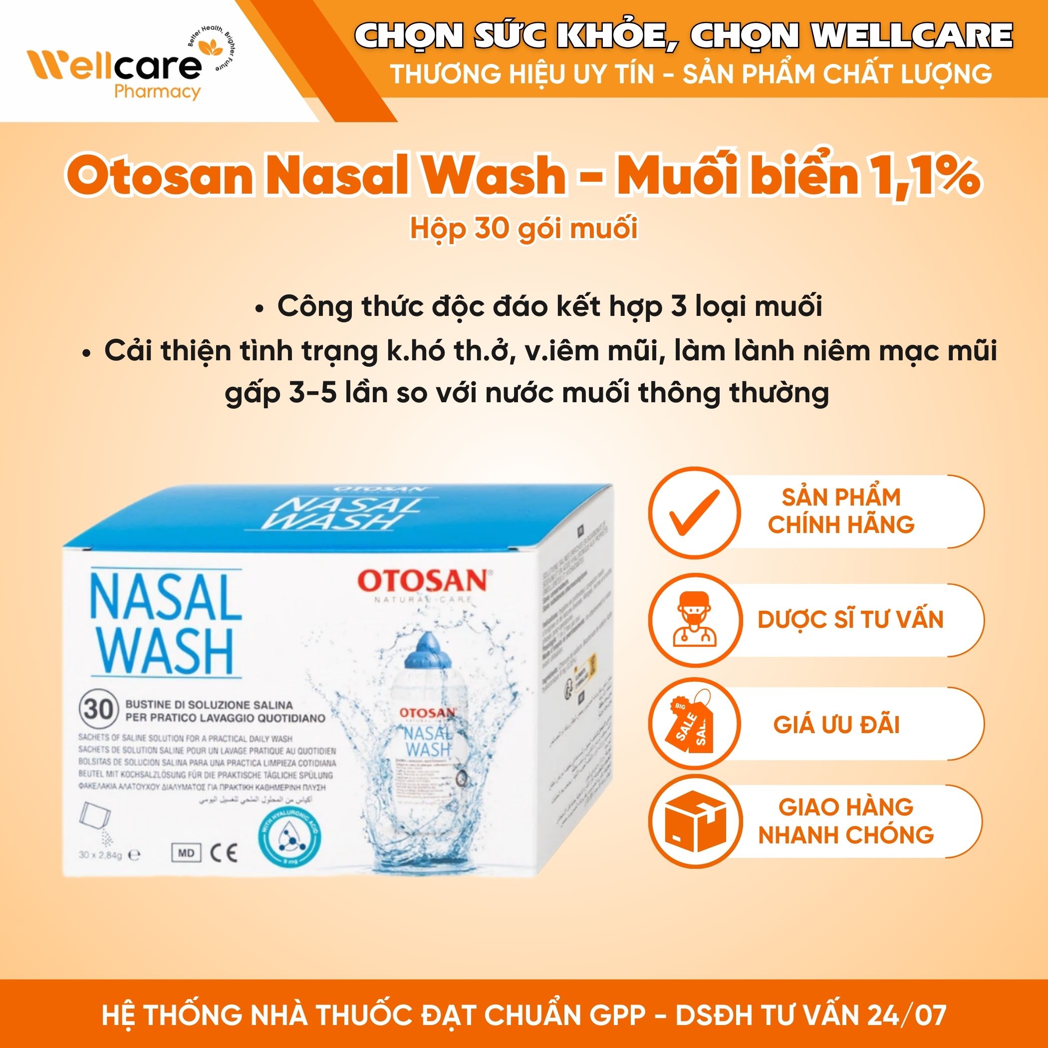 Otosan Nasal Wash – Muối rửa xoang mũi dành cho trẻ từ 1 tuổi trở lên (Hộp 30 gói)