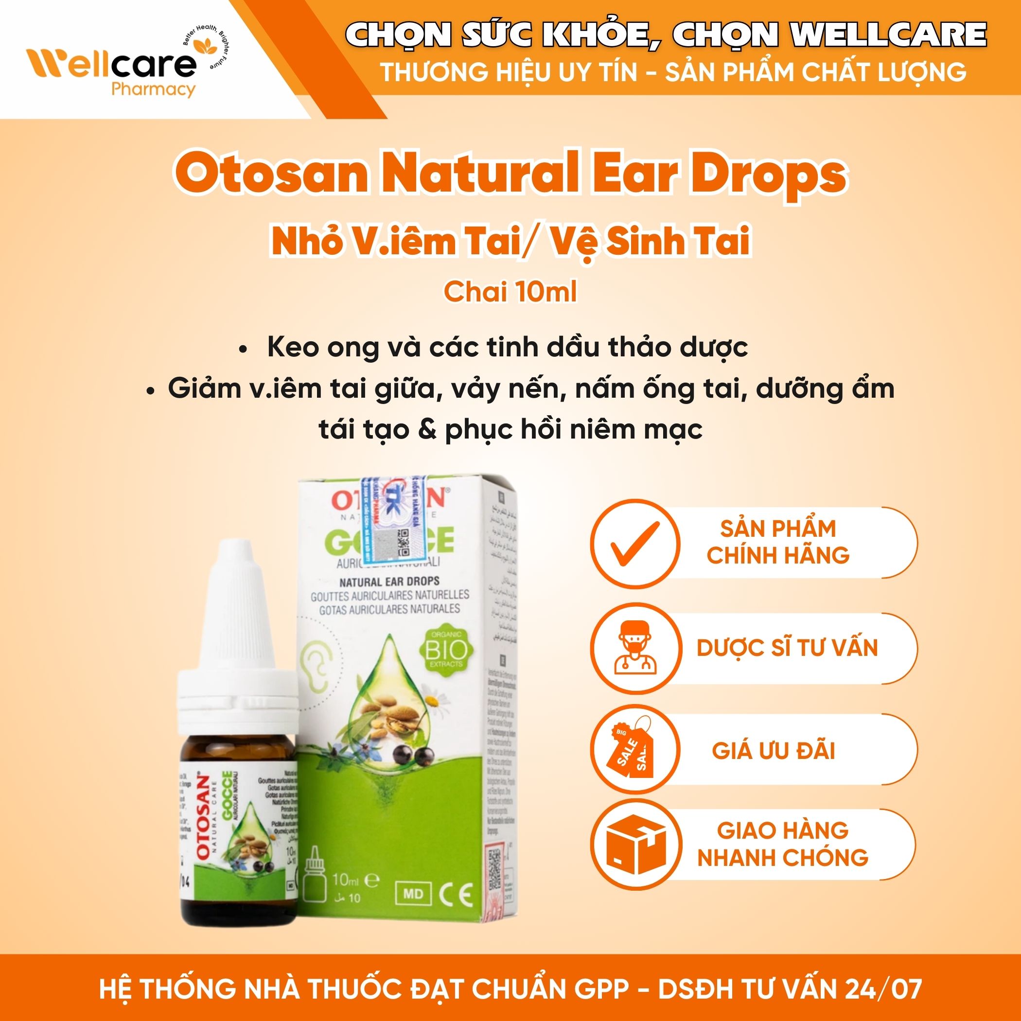 Natural Ear Drops Otosan – Dung dịch nhỏ tai hỗ trợ vệ sinh tai (Hộp 10ml)