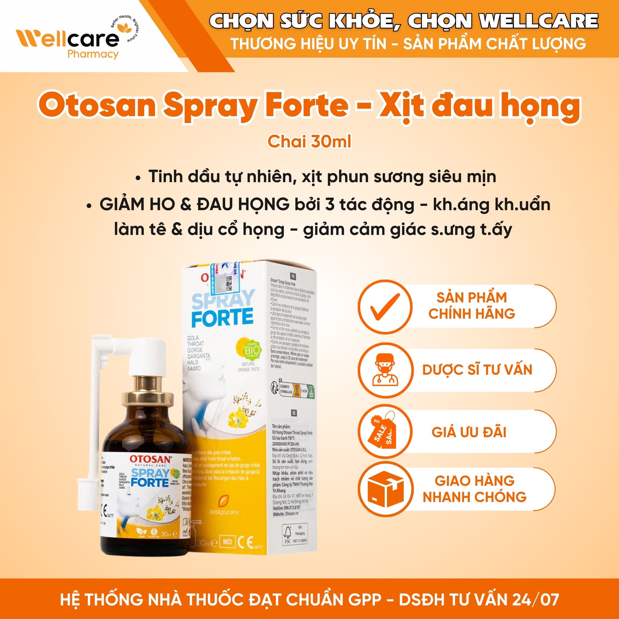 Throat Spray Otosan – Dung Dịch Xịt Họng Giúp Giảm Ho, Đau Họng (Chai 30ml)