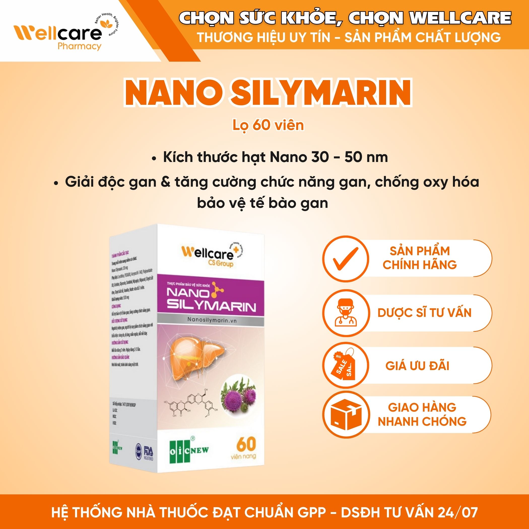Nano Silymarin OIC NEW – Hỗ trợ bảo vệ gan, tăng cường chức năng gan (Lọ 60 viên)
