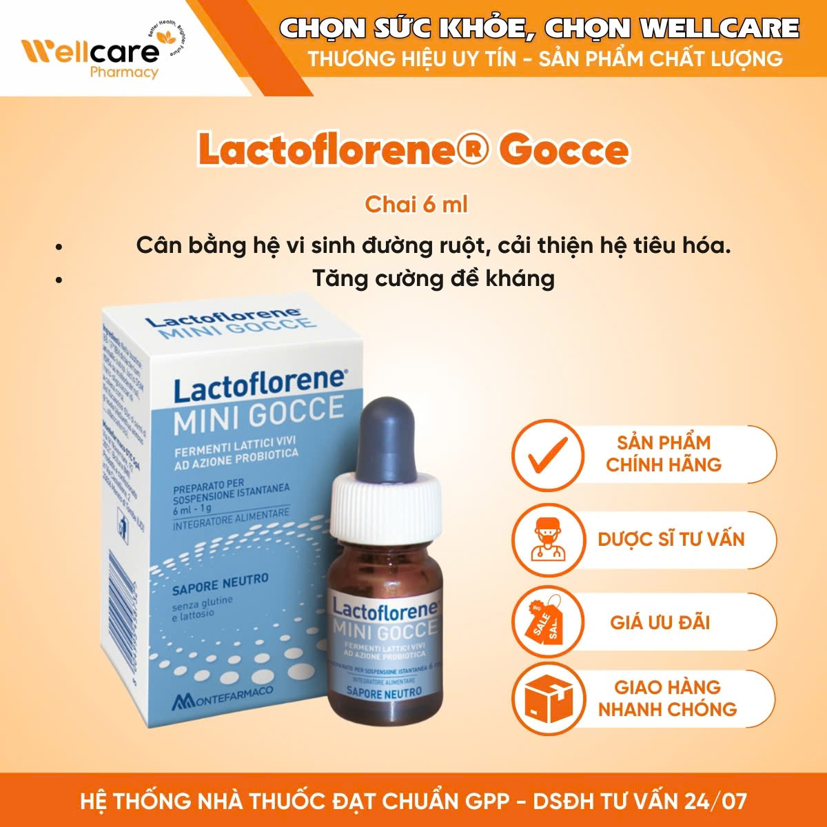 Men vi sinh Lactoflorene® gocce – Lợi khuẩn sống BB-12, cải thiện bất dung nạp lactose, khóc dạ đề và tiêu chảy ở trẻ sơ sinh ( lọ 6ml)