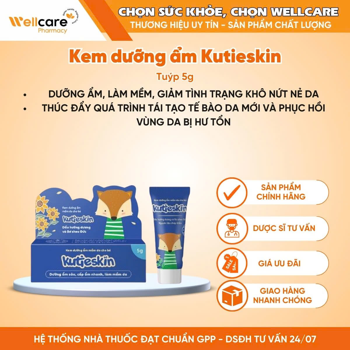 Kem dưỡng ẩm mềm da cho bé Kutieskin giảm khô ngứa, nứt nẻ da (5g)