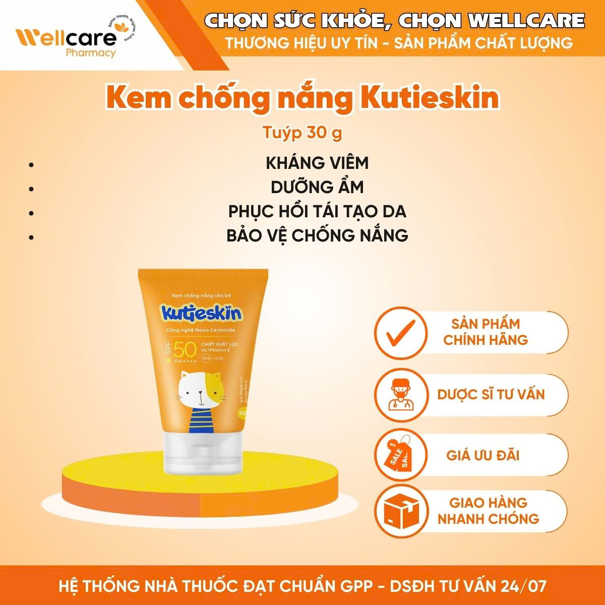 Kem chống nắng trẻ em Kutieskin SPF 50+ PA++++ (30g)