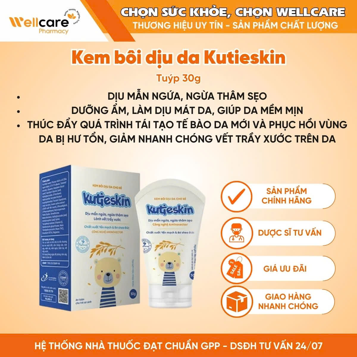 Kem bôi dịu da cho bé Kutieskin giảm mẩn ngứa, ngừa thâm sẹo (30g)