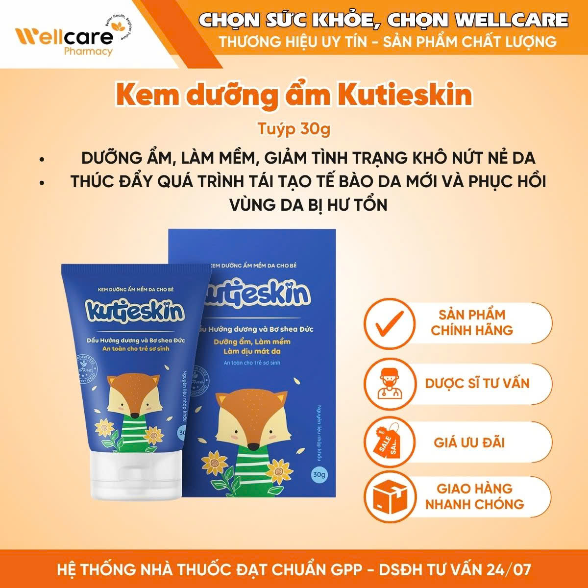 Kem dưỡng ẩm mềm da cho bé Kutieskin giảm khô ngứa, nứt nẻ da (30g)