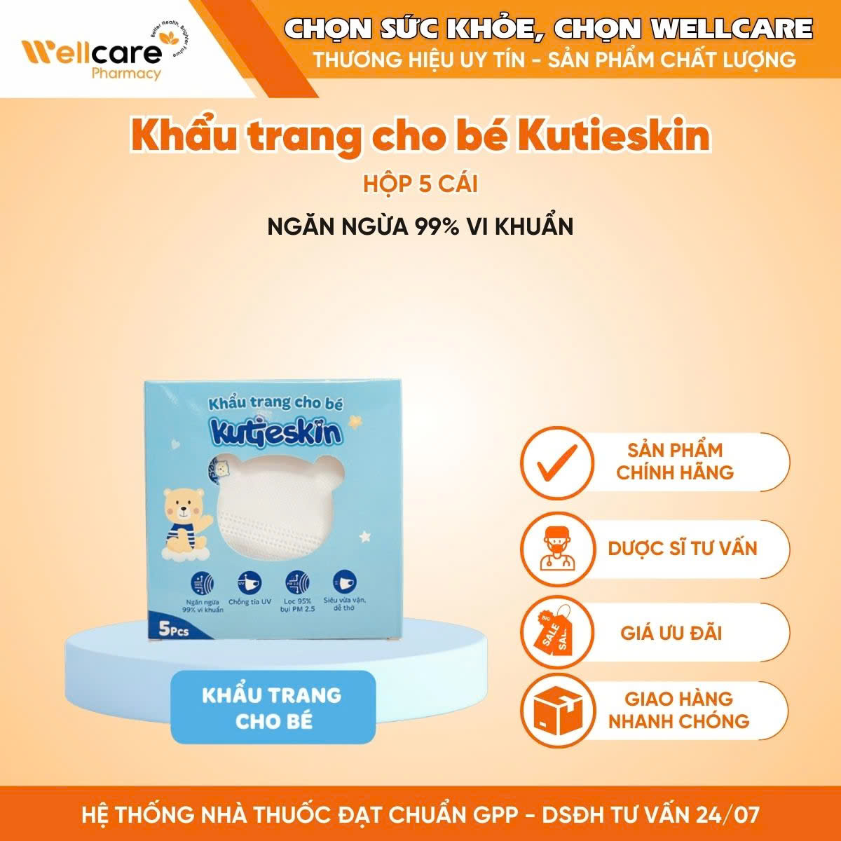 Khẩu trang cho bé Kutieskin (Hộp 5 cái)