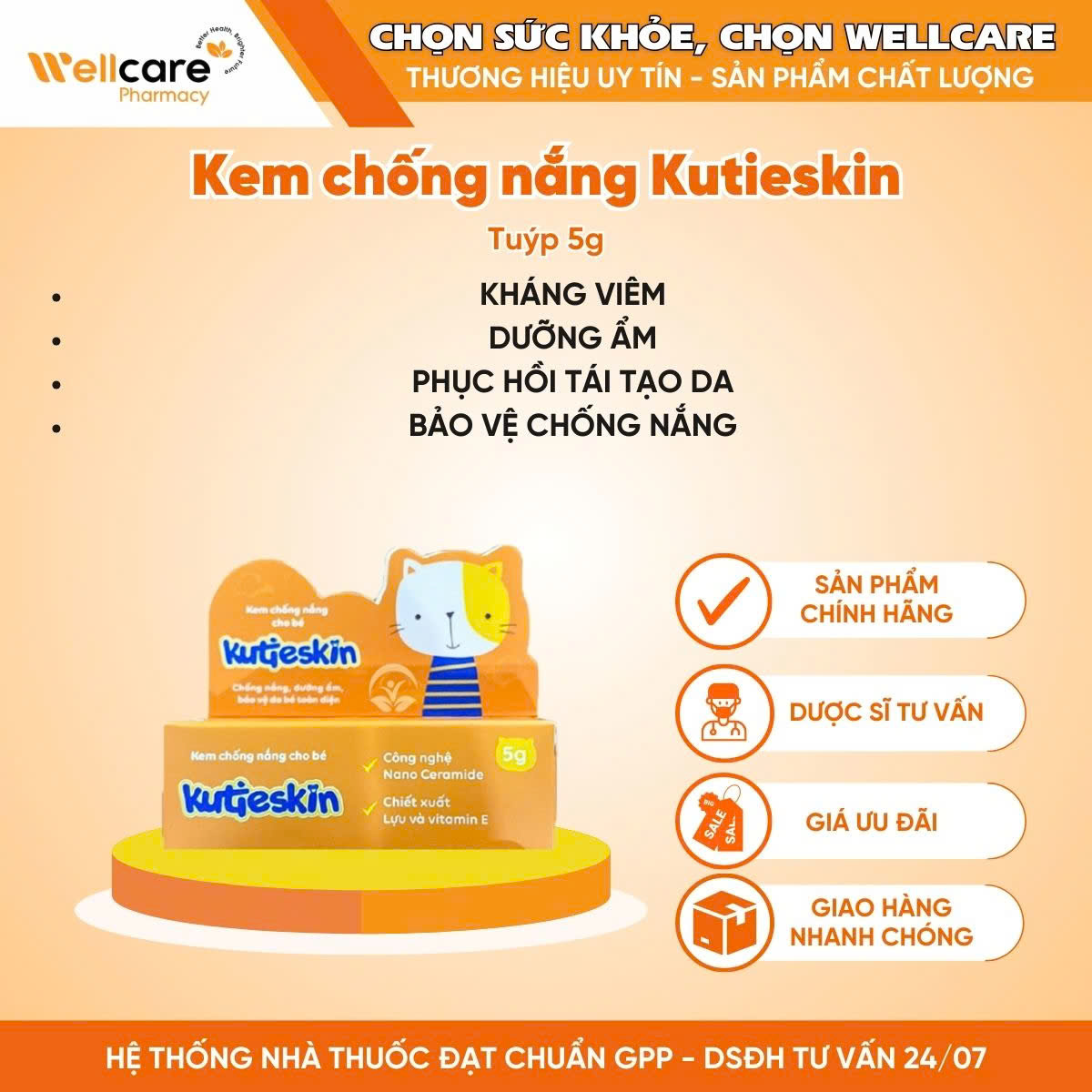 Kem chống nắng trẻ em Kutieskin SPF 50+ PA++++ (5g)