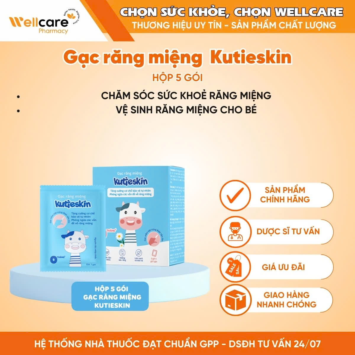 Gạc răng miệng Kutieskin – Chăm sóc sức khoẻ răng miệng cho bé (Hộp 5 gói)