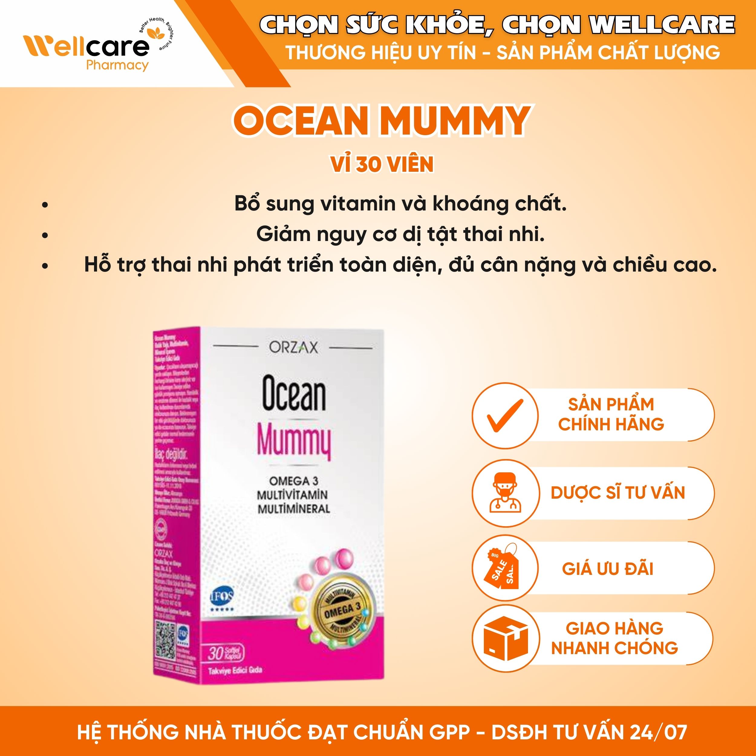 Ocean Mummy – Giải pháp toàn diện cho sức khỏe mẹ bầu và thai nhi (Vỉ 30 viên)