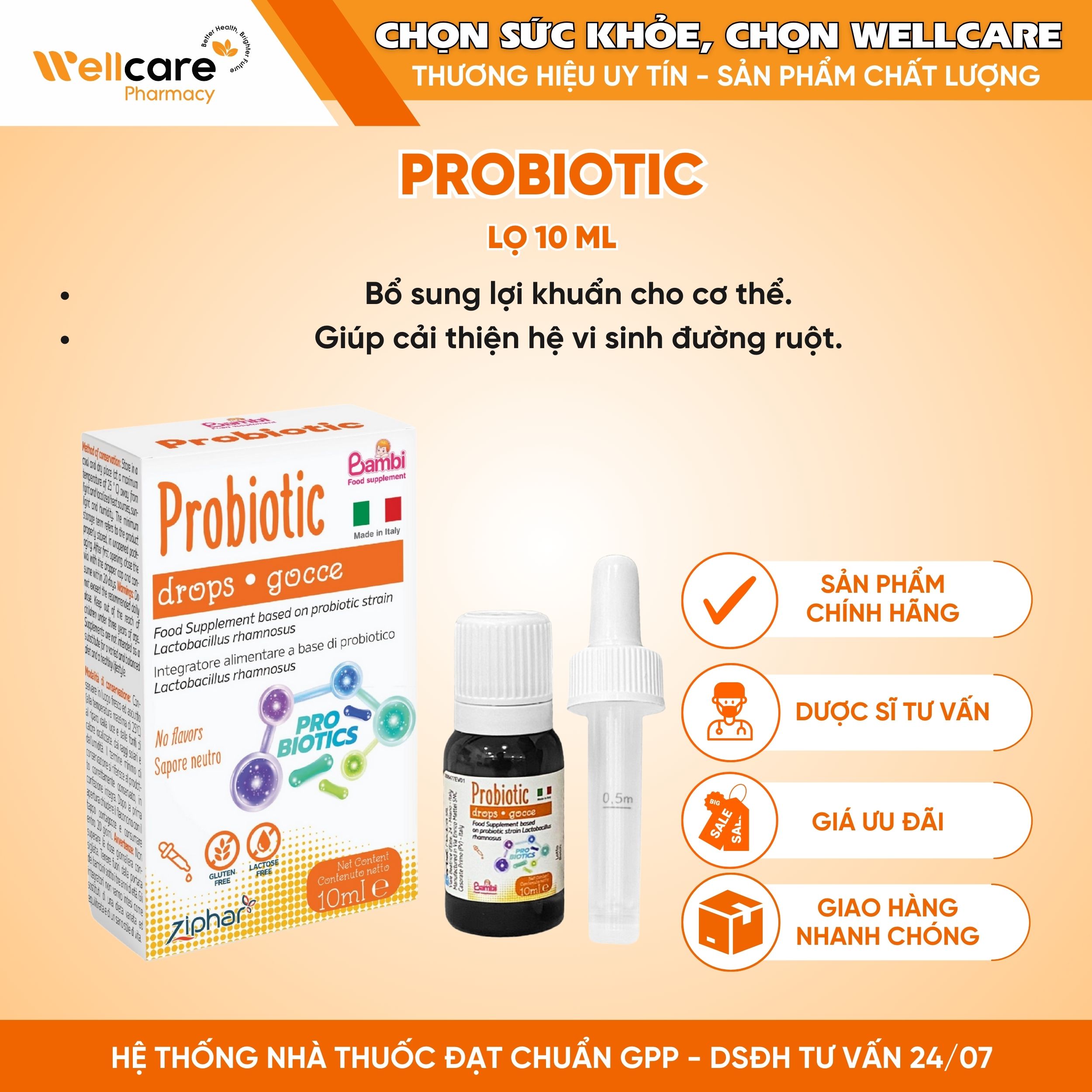 Probiotic Bambi Wellcare – Bổ sung lợi khuẩn  cơ thể, cải thiện hệ vi sinh đường ruột (Lọ 10ml)