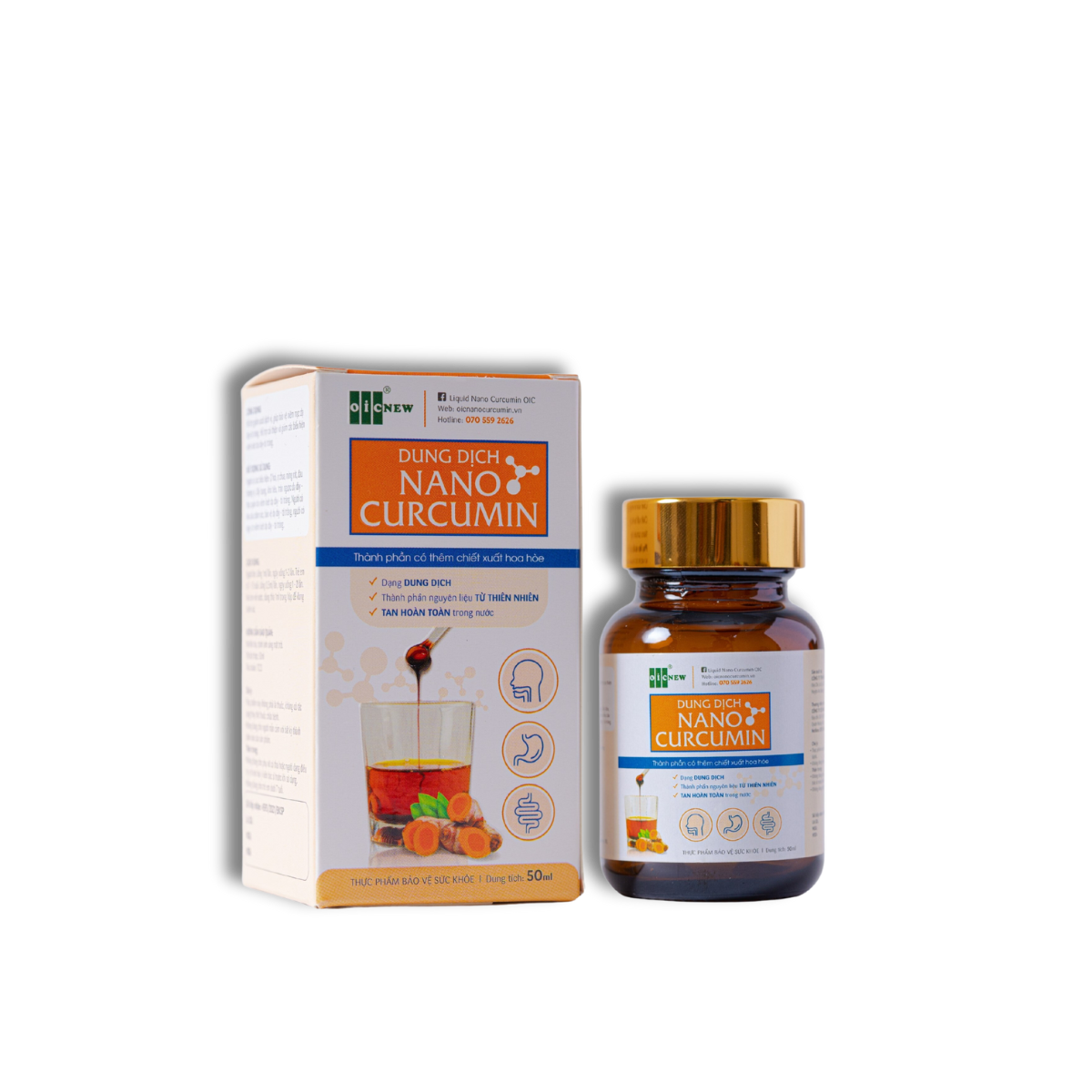 Nano Curcumin OIC NEW – Hỗ trợ giảm acid dịch vị, giúp bảo vệ niêm mạc dạ dày-tá tràng (Lọ 50ml)