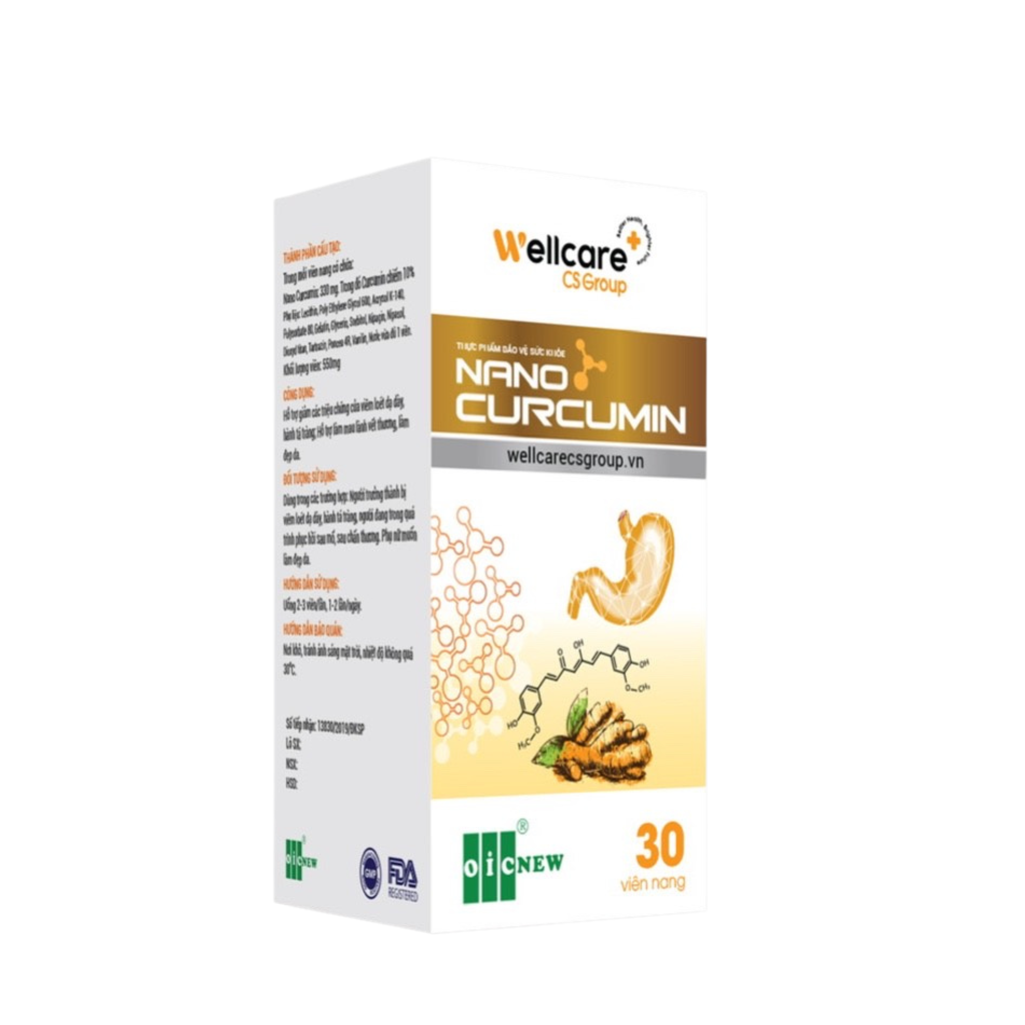 Nano Curcumin OIC NEW – Hỗ trợ giảm acid dịch vị, giúp bảo vệ niêm mạc dạ dày-tá tràng (Hộp 30 viên nang)